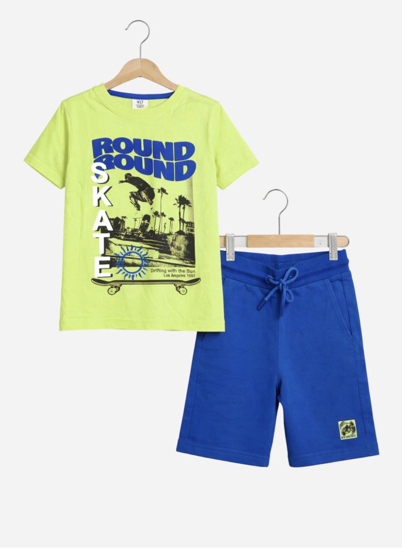 victor and jane Boys Round Round Graphic T-Shirt & Blue Shorts Set - Image 5